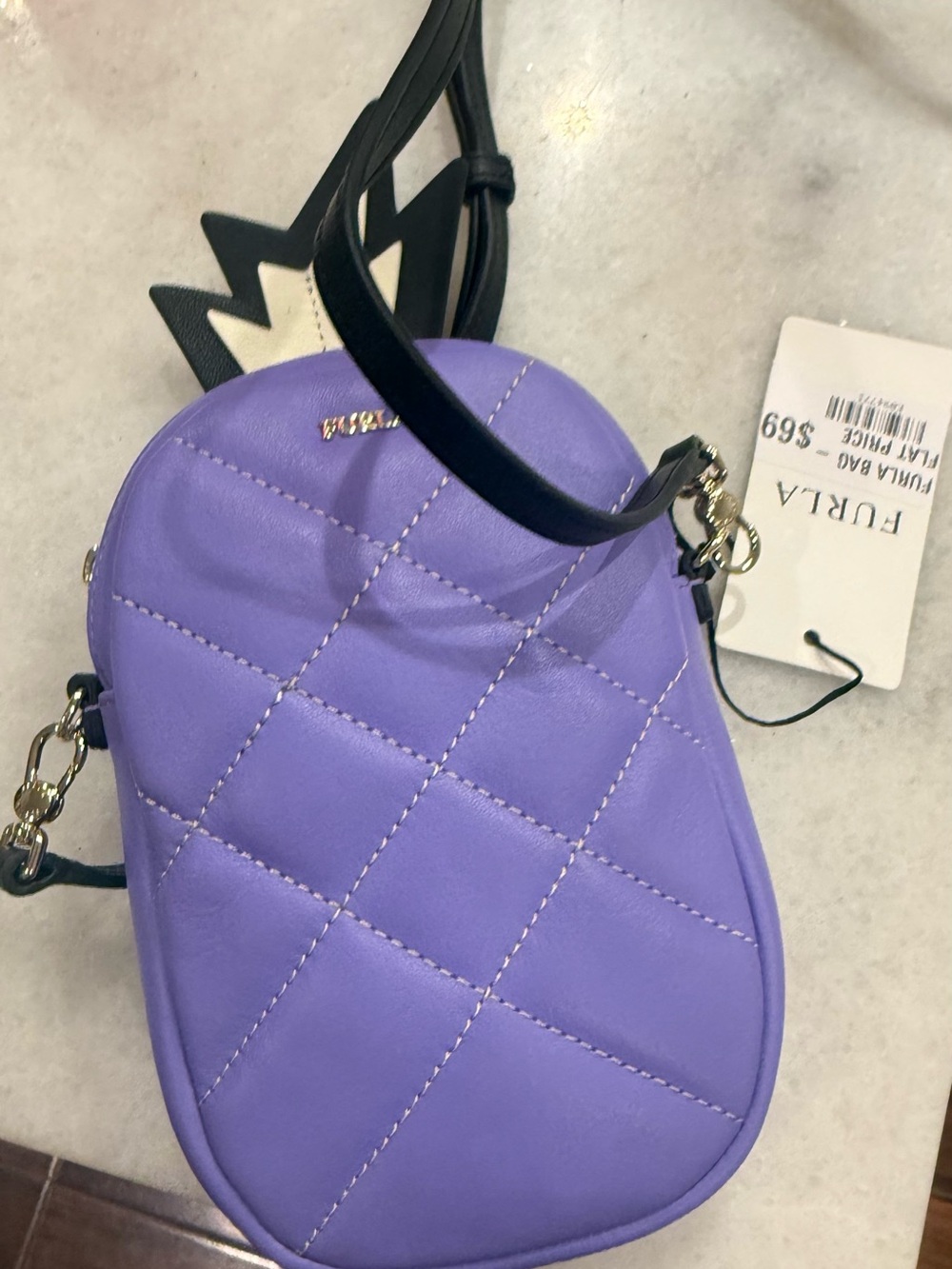 Furla Lavender Quilted Leather Crossbody Pouch with Black Strap